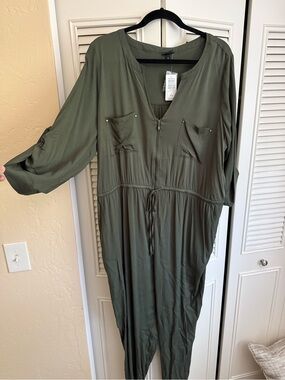torrid Olive Green Long Sleeve Drawstring Jumpsuit